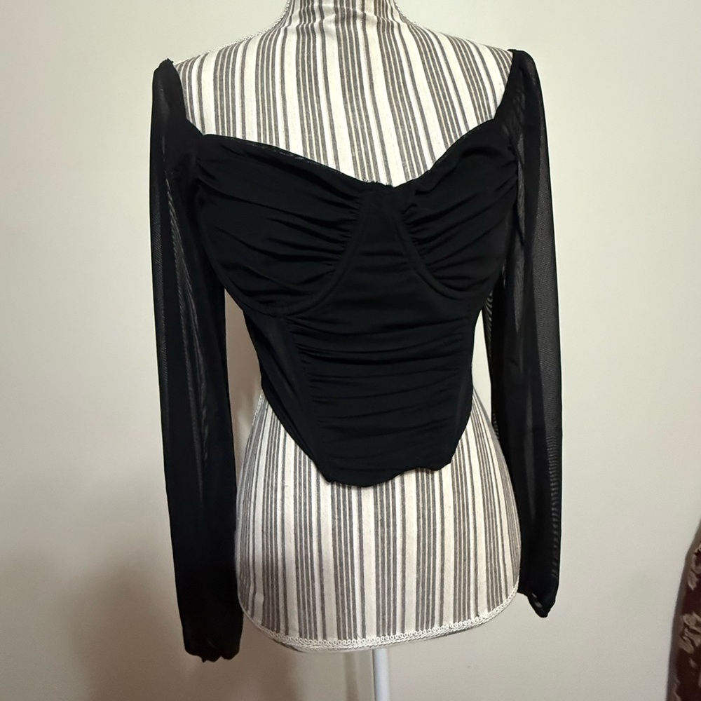 Victoria Long Sleeve Mesh Corset Top Large Black